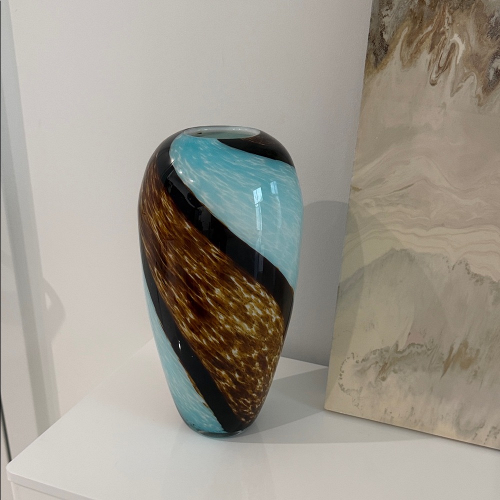 Elegant Blue and Brown Glass Vase